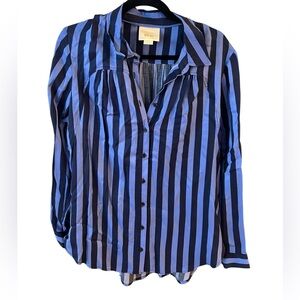 Anthropologie Navy and Black Striped Button-Down Shirt